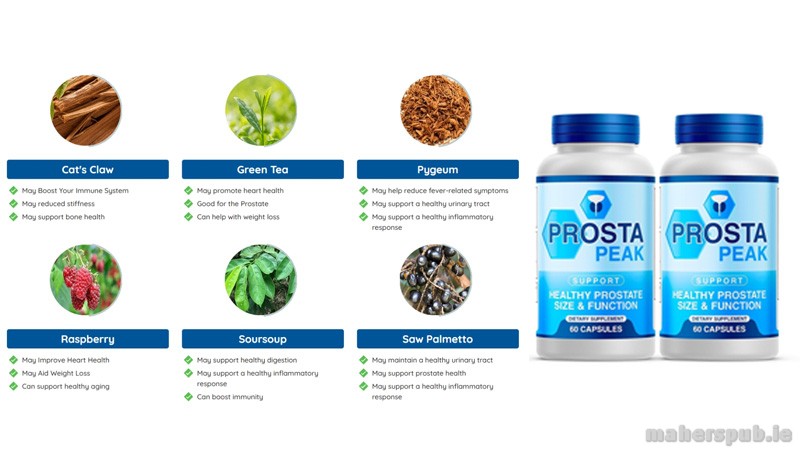 Prosta Peak includes saw palmetto, zinc, lycopene, pumpkin seed, and nettle root to support prostate and urinary comfort.